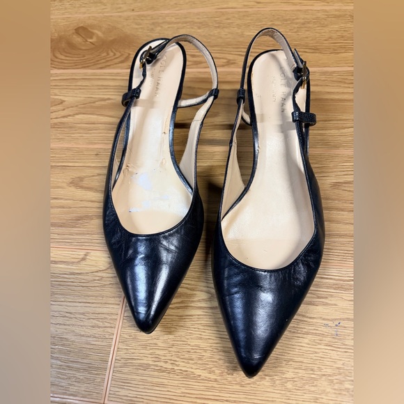 Cole Haan Shoes - Cole Haan Black Leather Slingback Heels 6.5 Pointed Toe Kitten Heel